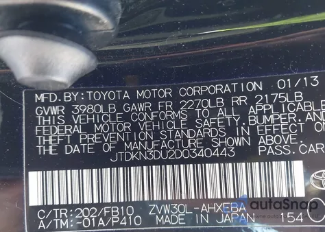 2013 Toyota Prius Two z USA, uszkodzony, nr VIN JTDKN3DU2D0340443